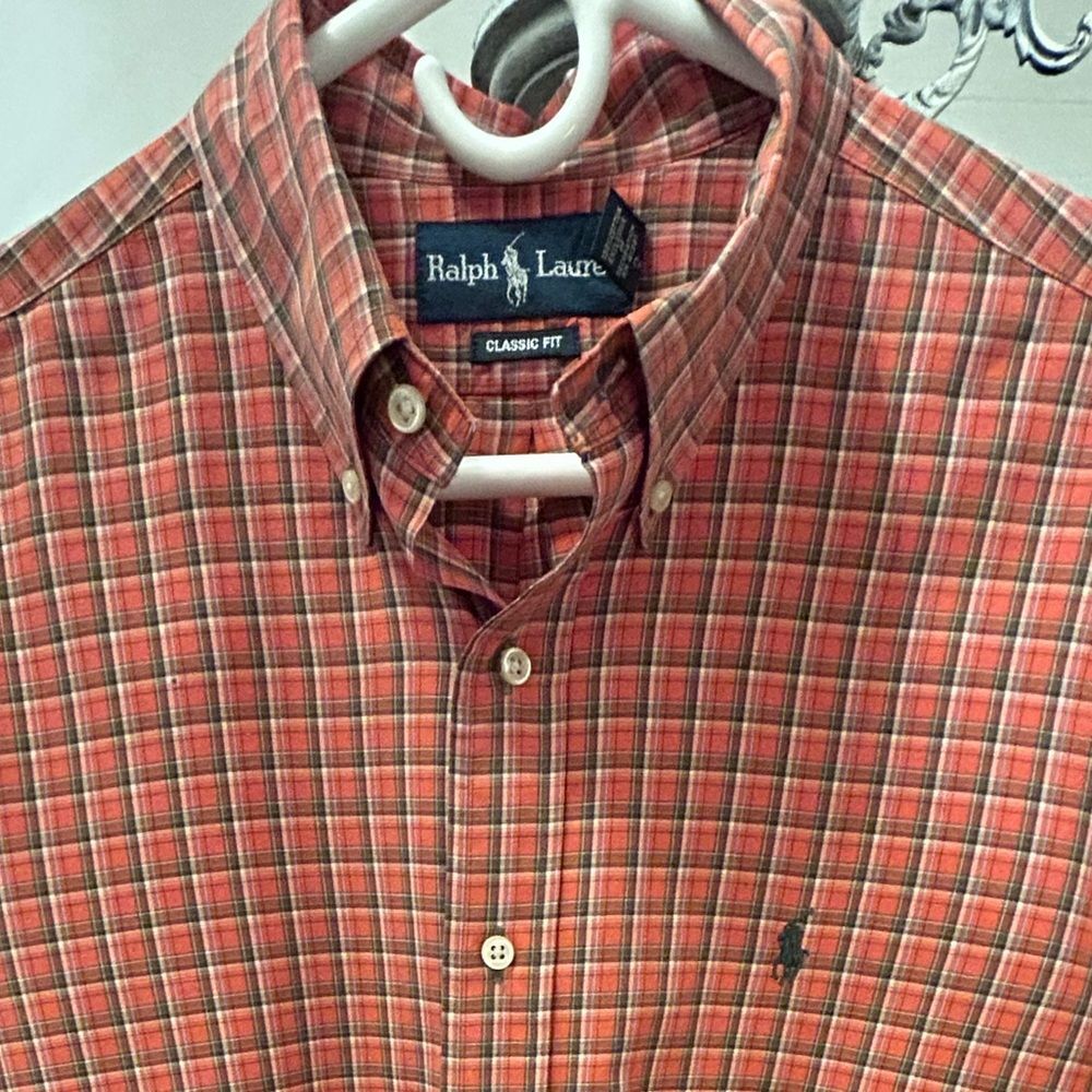 Ralph Lauren Men's Red and Green Checkered Shirt